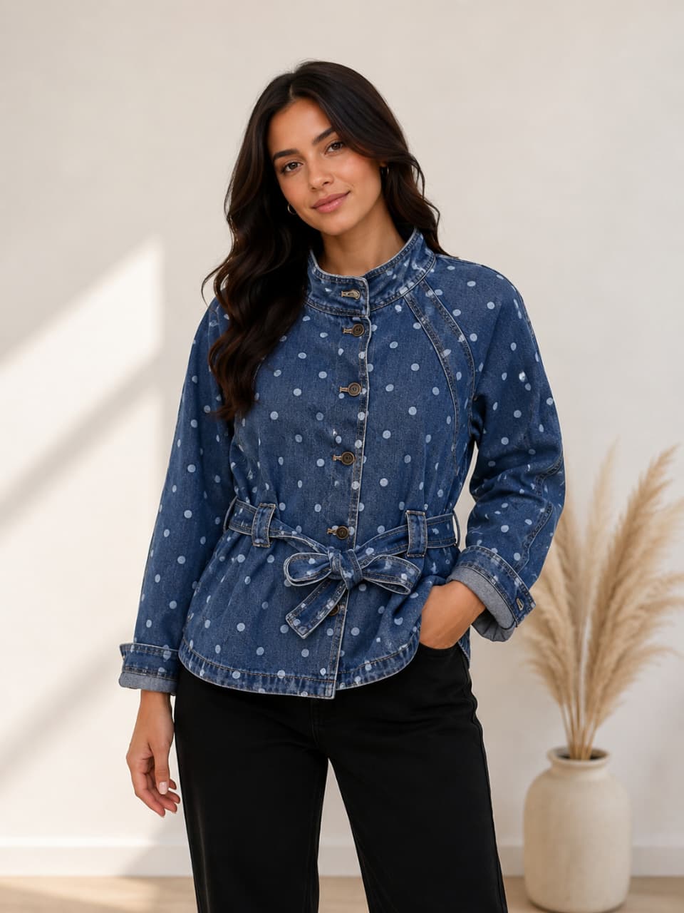 CHAMARRA MEZCLILLA POLKA AZUL