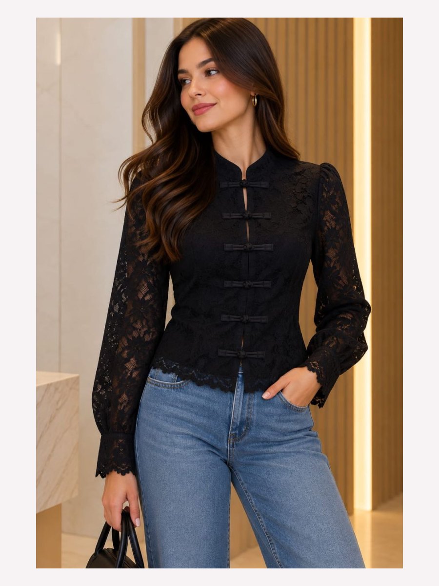 BLUSA ENCAJE MANGA LARGA TIPO NAPOLEON