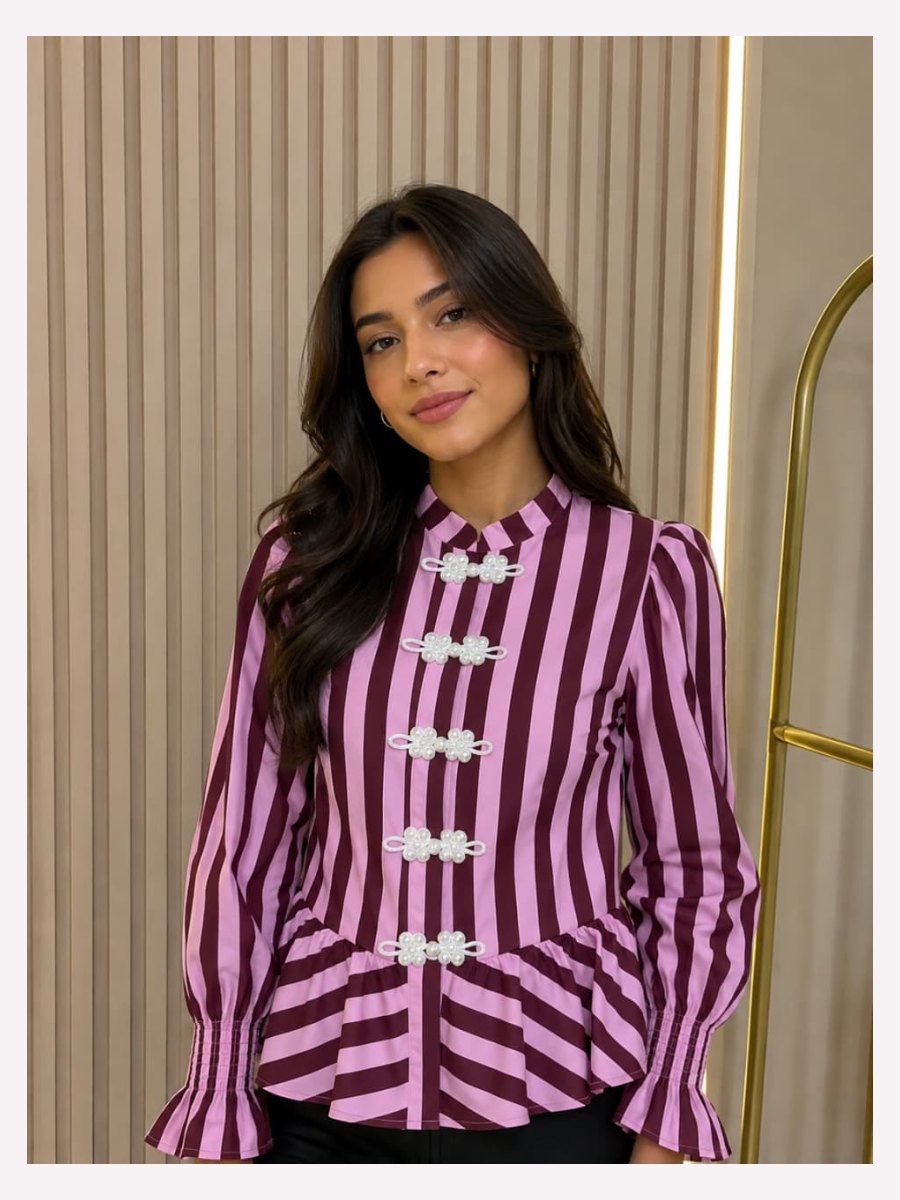 BLUSA RAYAS ESTILO NAPOLEON ROSA