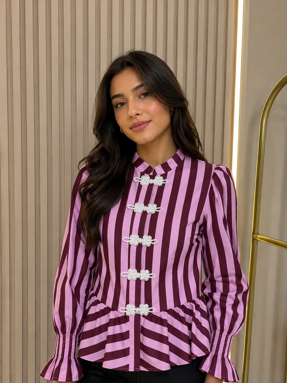 BLUSA RAYAS ESTILO NAPOLEON ROSA