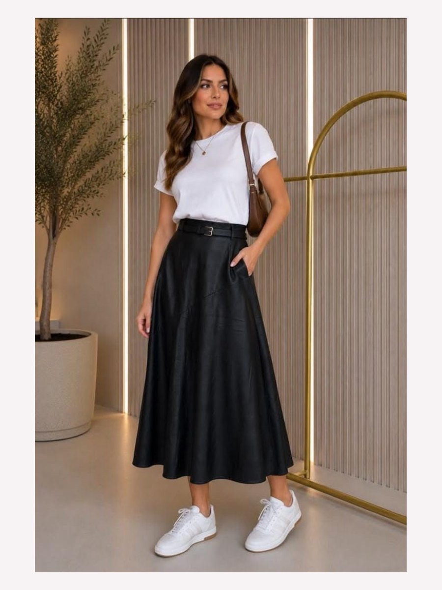 FALDA LARGA VINIPIEL NEGRA