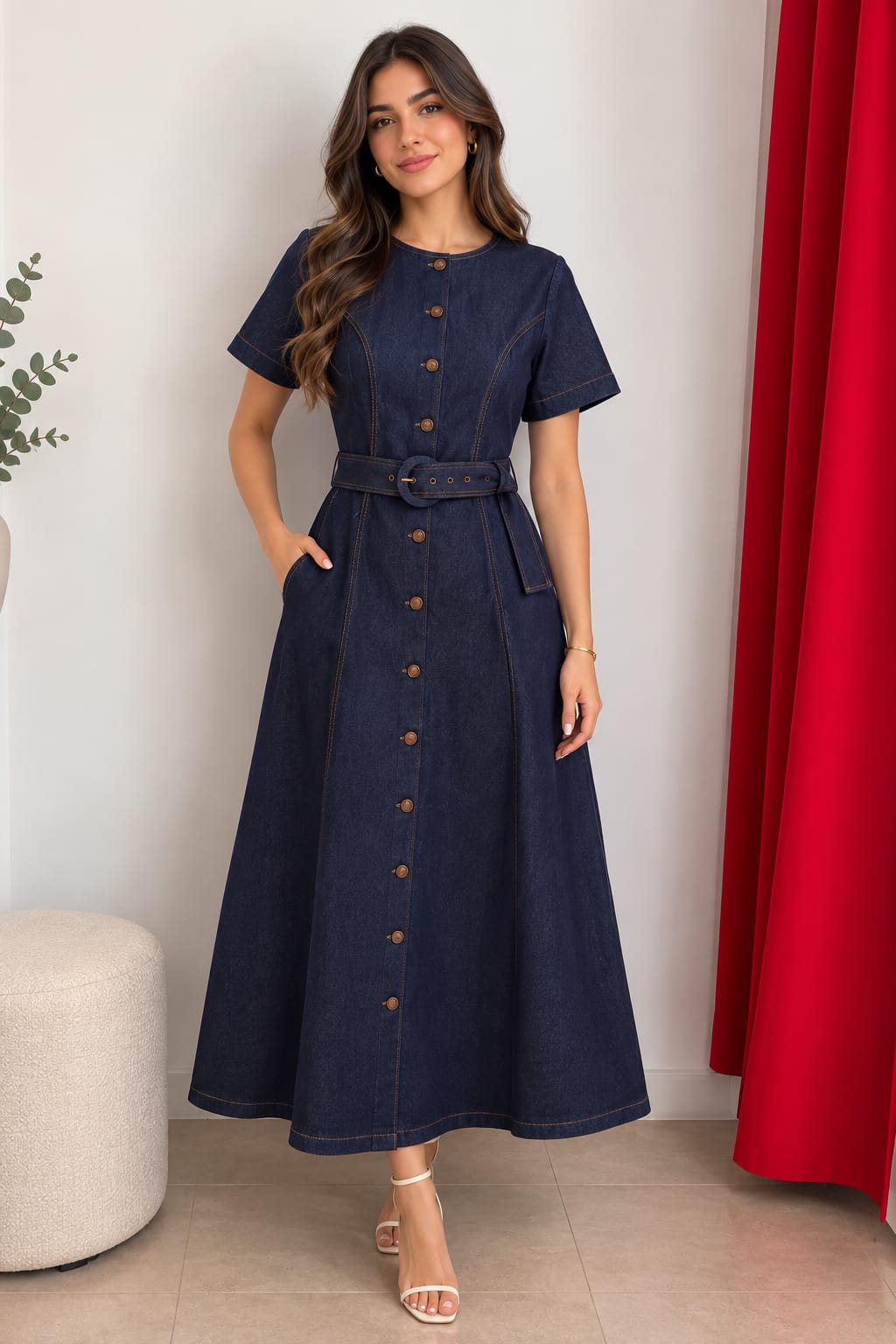 VESTIDO MEZCLILLA GRUESO CON CINTURON